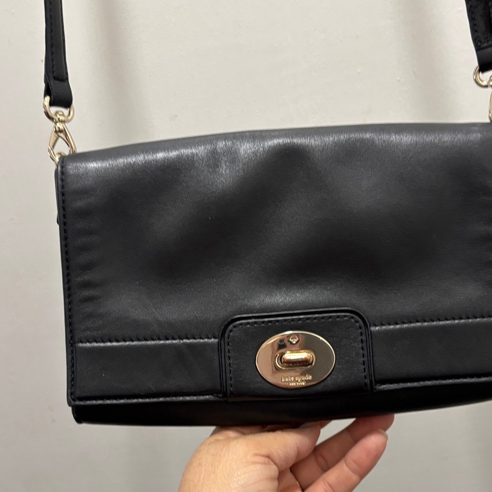 Kate Spade Black Leather Crossbody Bag with Gold-Tone Hardware